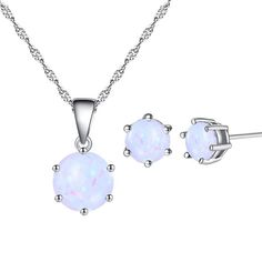 PRICES MAY VARY. FEATURE - This classic jewelry set showcases an round solitaire pendant and matching stud earrings. The pendant showcases a sparkling oval 8x6mm gemstone and dangles from a 18-inch rolo chain. The stud earrings feature two oval 6mm stones and is secured by post with friction backs. CRAFTED - The jewelry set is nickel & tarnish free. The set can be purchased as jewelry sets for women, jewelry sets for teen girls, jewelry sets for children, necklaces for women, necklaces for teen Opal Necklace Silver, Opal Jewelry Set, Round Halo, Solitaire Pendant Necklace, Round Pendant Necklace, Women's Jewelry Sets, Cheap Jewelry, Classic Jewelry, Solitaire Pendant