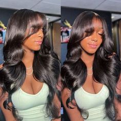 Body Wave Lace Front Wig Human Hair With Curtain Bangs 13x4 13x6 Lace Frontal Wigs Pre Plucked Body Frontal Wig With Bangs, Bangs Layers, Glueless Wig, Human Virgin Hair, Wig With Bangs, Lace Material, Body Wave Hair, Hair Texture, Ear Protection