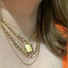 -Authentic Lv Lock And Key #433 -Gold Chain Multilayer Necklace (New/Never Worn) Note: Items Are Second Hand And Are Sold “As-Is” Lock And Key Has Slight Hairline Scratches, Key Has Slight Fading. Please Look At Photos Carefully & Feel Free To Ask Questions. Lock Necklace Aesthetic, Multilayer Necklace, Necklace Aesthetic, Louis Vuitton Jewelry, Lock Necklace, Multi Layer Necklace, Lock And Key, Multi Layering, Gold Chain