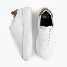 Women's Grand Leather Sneaker In White x Gold - Nothing New® Fancy Sneakers, Elegant Sneakers, Trendy Work Outfit, All White Sneakers, Nothing New, White Sneakers Women, White Leather Sneakers, Black High Tops, Sneakers Women