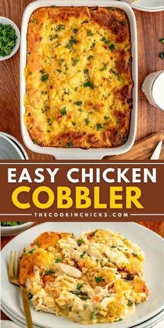 an easy chicken cobbler recipe in a casserole dish