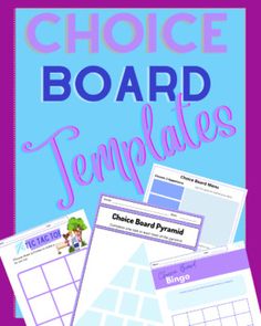 a purple and blue background with the words choice board templates