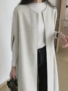 Loose Sleeveless Solid Color Round-Neck Cape Outerwear Long Cape Coat, Coat Spring, Winter Typ, Asymmetrical Blouse, Leisure Fashion, Cape Coat, Daily Dress, Boho Look, Fashion Seasons