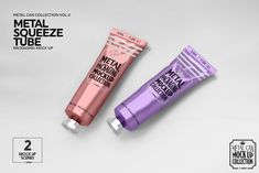 two tubes of metal squeezeze tube next to each other on a white surface with the words metal squeezeze tube