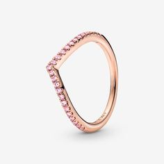 Pandora Timeless Wish Sparkling Pink Ring - Size 7.5 | Gold | 186316C02-56 Rose Gold Ring Simple, Pandora Stackable Rings, Wishbone Ring, Rose Gold Plated Ring, Gold Armband, Chevron Ring, Pandora Rings, Ring Simple, Pink Themes