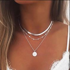 Silver Bling Geometric Necklaces, Jewelry, Rings ,Anklets, Bracelets, Beautiful, Earings, Silver, Gorgeous قلادات متدلية, Grandmother Jewelry, Layered Choker Necklace, Celtic Knots, Layered Necklace Set, Boho Pendant, Jewelry Lookbook, Star Jewelry, Moon Jewelry