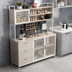 Create a neat and tidy kitchen storage space with this tall Industrial cabinet . It has 2 cabinets with metal mesh doors, 3 large drawer and 1 middle countertop provides ample and multiple storage spaces for dishes, cutleries, and other kitchen supplies. With its compact design and greater storage capabilities, this kitchen cabinet is the perfect companion for your lifestyle. It is not only a piece of furniture but also a good helper for you to improve your quality of life. FUFU&GAGA Contemporary/Modern Off-white Pantry | LJY-KF210150-03+04 Large Kitchen Pantry, White Pantry, Mesh Doors, Cabinet Buffet, Kitchen Appliances Design, Freestanding Storage Cabinet, Kitchen Storage Space, Ideal Kitchen, Industrial Style Kitchen