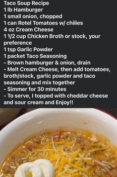 a bowl of soup with instructions for how to make it and what to use it