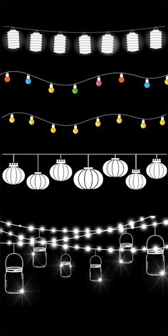 a set of lights and lanterns hanging from strings