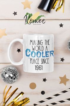 They've been spending every day making the world just a little bit cooler, so show them how much you appreciate them in a fun, unique way with this personalized Rae Dunn inspired birthday mug.
Mugs are such a versatile present. They can be used for coffee, tea, hot chocolate, decorations for your home or a party, pencil holders, and so much more. 
Since design is printed on both sides, it doesn't matter if you are right or left handed. Gift Ideas Mom, Cooler Ideas, Cool Sayings, Birthday Mug, Birth Year