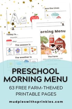 preschool morning menu with farm theme and free printable pages