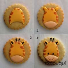 four cookies decorated to look like giraffes