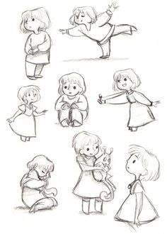 a bunch of drawings of children doing different things