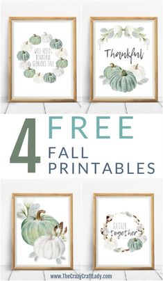 four free fall printables with pumpkins and leaves