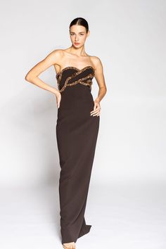 Description Brown Column, Long dress Sleeveless Sweetheart neckline Beaded stones, Crepe Dry Clean Evening Dress Made in Spain Pritri Dress With Cloak, Gown With Cape, Isabel Sanchis, Chiffon Cape, Cape Gown, Column Skirt, Brown Fits, Embroidered Bodice, Column Dress