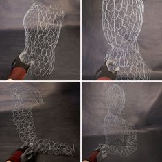 four images show how to make a mannequin out of wire