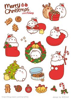 christmas stickers with santa hats and stockings