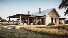 an image of a house that is in the middle of some grass and dirt field