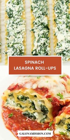 spinach lasagna roll - ups on a plate