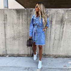 Spring Denim TurnDown Collar Long Sleeve Single Pocket Dress            Size   S / cm   M / cm   L / cm  XL / cm XXL / cm                                                                          Bust   Tile   88   92   96  100 104    Recommend               Waist   Tile   70  74 78 82 86    Recommend               Hip   Tile  92 96 100 104 108    Recommend               Sleeve   57  58 59 60 61    shoulder   50  51 52 53 54    front Length   82/85  83/86 84/87 85/88 86/89    back Length   87   8 Denim Style Casual, Jumpsuit Denim, Moda Denim, Spring Denim, Womens Denim Dress, Streetwear Mode, Dress Sleeve Length, Collared Shirt Dress, Denim Style