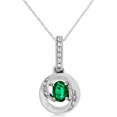 Royal 14K White Gold Emerald and Diamond Halo Pendant - 0.20 Carat Emerald, 0.04 Carat Diamond Total Emerald Diamond Pendant, White Gold Set, Halo Pendant, Emerald Color, Royal Jewelry, Diamond Halo, Emerald Diamond, Lush Green, Halo Diamond