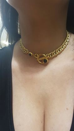 "♦ A chain gold necklace, made of gold 24K plated brass in very high quality The chain is very impressive and it will upgrade every performance for you. It is possible to wear the chain in two modes, The buckle is front and if you feel a smooth chain then the clasp is behind. SIZE Length: 13.8\" (35CM) up to 19.8\" (50 cm) width chain: 0.59\" (1.5 cm) and 0.39\" (1cm) width toggle: 0.98\" ♦ This piece of jewelry is perfect as a gift for yourself, for a wedding day, Valentine's day, or a birthday Trendy Gold Toggle Necklace With Clavicle Chain, Trendy Gold Link Toggle Necklace, Trendy Gold Toggle Link Necklace, Trendy Gold Toggle Necklace, Gold Metal Chain Necklace With Toggle Clasp, Gold Plated Toggle Necklace With Chain Link, Gold Plated Chain Necklace With Toggle Clasp, Gold Plated Toggle Necklace, Gold Plated Toggle Necklace With Chunky Chain