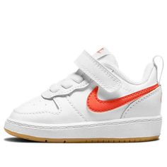 (TD) Nike Court Borough Low 2 'White Orange' BQ5453-114 (SNKR/Skate/Casual/Velcro/Low Top) Nike Court Borough Low 2, Nike Court Borough Low, Nike Court Borough, Low Top, Nike, Orange, White