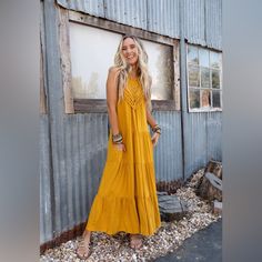 Perfect Tiered Maxi Dress, Mustard Color