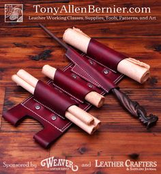 Red leather wand holster. Wand Holster, Wand Holder, Leather Artist, Leather Patterns, Chicago Screws, Leather Craft Patterns, Cap Patterns, Backpack Pattern, Cosplay Diy