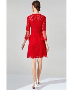 Get 10% off now! Buy L-5XL Little Red Lace Party Dress With Flare Sleeves at cheap price online. Free stable shipping and pro custom service since 2009. Lace Party Dresses, Red Lace, Lovely Dresses, Flared Sleeves, Gorgeous Dresses, I Dress, Beautiful Dresses, Party Dress, Nice Dresses