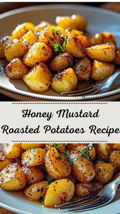 honey mustard roasted potatoes recipe on a white plate