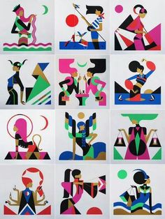 six different images of people in various colors and shapes, each with an arrow on their head