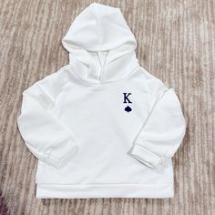 King Card Playing Hoodie. Material Is 100% Polyester, Soft And Comfortable. New Cotton Hoodie With Adjustable Hood For Playtime, Cute White Hoodie For Playtime, White Winter Hoodie For Playtime, White Cotton Sweatshirt For Playtime, White Cotton Hoodie For Playtime, White Hooded Hoodie For Playtime, White Cotton Hoodie For Casual Wear, Casual White Sweatshirt For Playtime, Shein Shirts