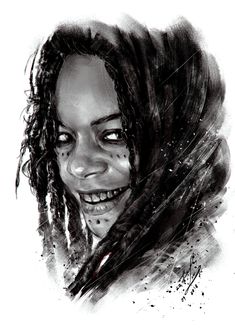 a drawing of a smiling woman with dreadlocks