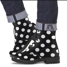 These Are Amazing Custom Boots I Bought In The Wrong Size Never Been Worn Would Spice Up Any Outfit Custom Boots, Shoes Brand, Moto Boots, Spice Up, Shoe Brands, Spice Things Up, Shoes Flats, Polka Dot, Polka Dots