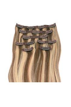 Clip In Human Hair Extensions (Made from Remy Human Hair) All cuticles face the same direction for a soft and smooth texture.  Each set of extensions come with 7 clip in pieces that easily clips around the head for a longer and fuller look 18 inch extensions-  135 grams 21 inch extensions- 145 grams Safe to wash, dye, straighten and curl. Brown With Golden Highlights, Clip Extensions, Hair Extensions Color, Light Blonde Highlights, Golden Blonde Highlights, Golden Highlights, Human Hair Clip Ins, Fuller Hair, 100 Remy Human Hair