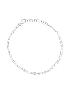 If you can't decide between a paperclip and cable chain, why not have both? This bracelet will add some style and sparkle to your stack! White Gold Cable Chain Bracelet With Rectangular Links, White Gold Cable Chain Bracelet, White Link Bracelet With Solid Construction, White Gold Link Bracelets With Cable Chain Detail, White Gold Link Bracelets With Cable Chain, White Chain Bracelet With Solid Links As Gift, Elegant Sterling Silver Paperclip Bracelet With Adjustable Chain, Gift White Chain Bracelet With Solid Link Construction, White Gold Link Bracelet With Cable Chain