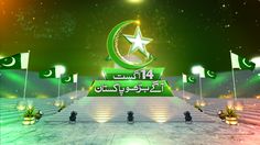 the stage is decorated with green and white flags, stars and crescents on it