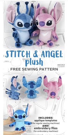 stitch and angel plush sewing pattern with instructions to make it in the style of stitch