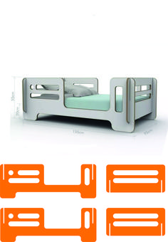 the bed frame is made from metal and has two rails for each side, which are orange