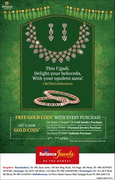 an advertisement for the raliance jewels jewelry sale with gold and diamonds on it