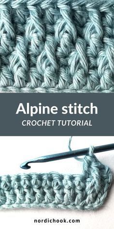 the crochet stitch is being used to make an alpine stitch for a scarf