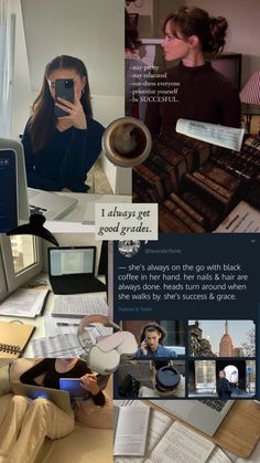 a collage of photos with people working on computers