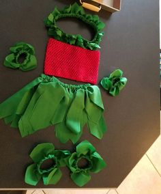 some green and red items on a table