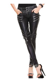 Redemption Women's Gothic Pants Medium Size Rock Star Outfit Women, 80s Rocker Chick Outfit, Rocker Chick Outfit, Black Studded Leather Jacket, Biker Chick Outfit, Bike Night, Rock Star Outfit, Gothic Leggings, Biker Look