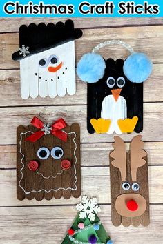 christmas crafts for kids to make with paper plates and glue on wood planks that look like snowmen