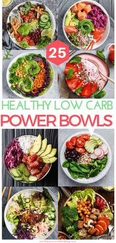 25 healthy low carb power bowls with text overlay that reads, 25 healthy low carb power bowls