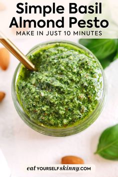 pesto made in just 10 minutes with simple basil and almonds on the side