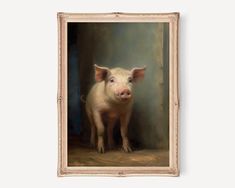 a painting of a pig is hanging on the wall