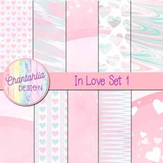 pink and blue digital paper set with hearts, stripes and dots on the bottom layer